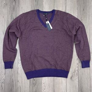 Turtleson Men Size XL Purple Herringbone Extra Fine Merino Wool Pullover Sweater
